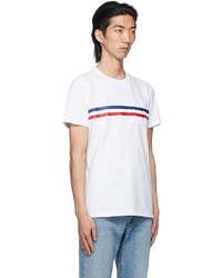 Moncler White Tricolor Stripe Logo T Shirt