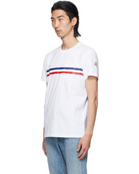 Moncler White Tricolor Stripe Logo T Shirt