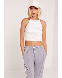 Missguided Sheer Stripe High Neck Crop Top White