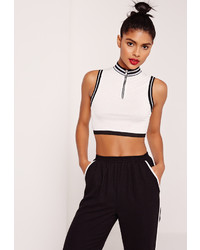 Missguided Stripe Trim Ribbed Crop Top White