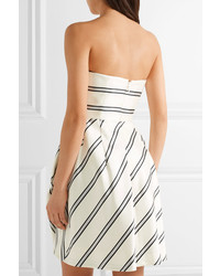 Halston Heritage Strapless Striped Satin Twill Mini Dress White