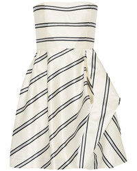 Halston Heritage Strapless Striped Satin Twill Mini Dress White