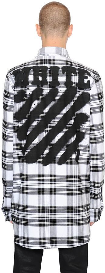 Off-White Spray Stripes Cotton Flannel Shirt, $543 | LUISAVIAROMA |