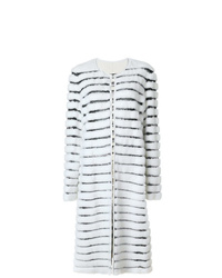 White Horizontal Striped Fur Coat