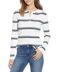 White Horizontal Striped Henley Shirt