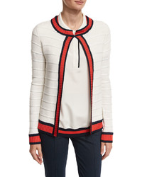 St. John Collection Honeycomb Inlay Striped Knit Jacket White
