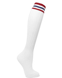 Maria La Rosa Striped Ribbed Cotton Knee Socks White