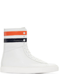 White Horizontal Striped Leather High Top Sneakers