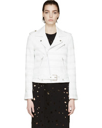 White Horizontal Striped Leather Jacket