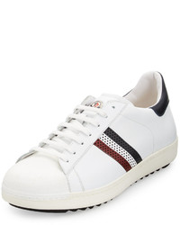 Moncler Perforated Tricolor Stripe Low Top Sneaker White
