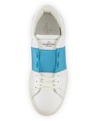 Valentino Striped Leather Low Top Sneaker Whiteblue