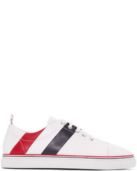 Thom Browne White Diagonal Stripe Straight Toe Cap Sneakers
