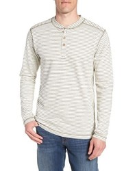 White Horizontal Striped Long Sleeve Henley Shirt