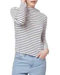 Topshop Stripe Long Sleeve Crinkle Top Size 2 Us White