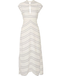 White Horizontal Striped Midi Dress