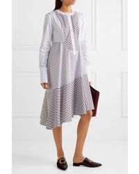 Carven Asymmetric Paneled Striped Cotton Poplin Midi Dress White
