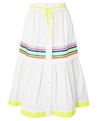 White Horizontal Striped Midi Skirt