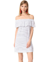 White Horizontal Striped Off Shoulder Dress
