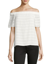 1 STATE 1state Off The Shoulder Tonal Striped Top White