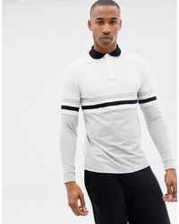 ASOS DESIGN Long Sleeve Polo Shirt With Contrast Body And S In White