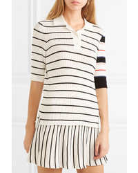 Sonia Rykiel Striped Ribbed Knit Cotton Blend Polo Shirt