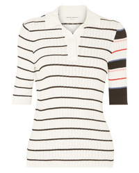 Sonia Rykiel Striped Ribbed Knit Cotton Blend Polo Shirt