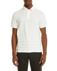 Emporio Armani Textured Stripe Cotton Polo Shirt In Solid White At Nordstrom