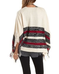 Striped Fringe Poncho Sweater