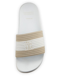 Brunello Cucinelli Fabric Slide Sandal Wsolomeo Crest White