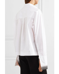 Diane von Furstenberg Essentials Grosgrain Trimmed Cotton Poplin Shirt White
