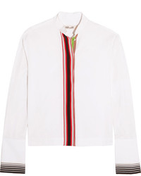 Diane von Furstenberg Essentials Grosgrain Trimmed Cotton Poplin Shirt White