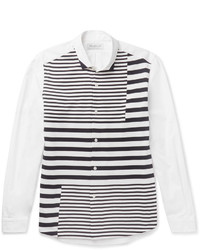 TOMORROWLAND Striped Tricot Panelled Cotton Poplin Shirt