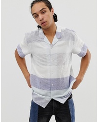 Levi's Cubano Horizontal Stripe Short Sleeve Shirt Revere Collar In Off White
