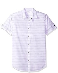 Calvin Klein Jeans Short Sleeve Roll Tab Horizontal Space Stripe Button Down Shirt