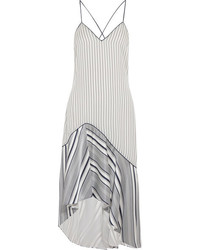 JONATHAN SIMKHAI Asymmetric Striped Silk Crepe De Chine Dress Off White