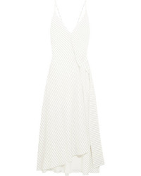 Victoria Beckham Asymmetric Striped Silk Crepe De Chine Midi Dress White