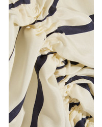 Preen by Thornton Bregazzi Hope Ruched Striped Washed Silk Midi Dress Ivory