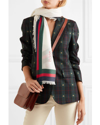 Gucci Embroidered Striped Silk And Wool Blend Scarf