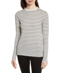 White Horizontal Striped Silk Sweater