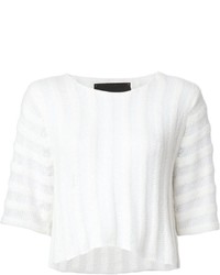 White Horizontal Striped Silk T-shirt