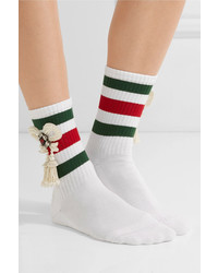 Gucci Little William Embellished Ribbed Cotton Blend Socks White