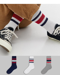 ASOS DESIGN Sports Socks With Heritage Colours Stripes 3 Pack