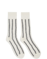 Issey Miyake Men White And Grey Stripe Socks