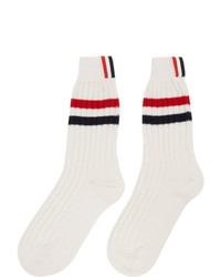 Thom Browne White Cashmere Chunky Rib Rwb Stripe Socks