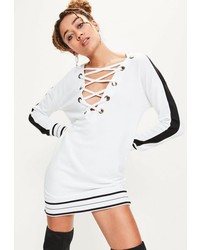 Missguided White Contrasting Stripe Eyelet Hooded Sweater Dress