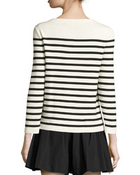 Marc Jacobs Sequined Striped Long Sleeve Sweater Navyoff White