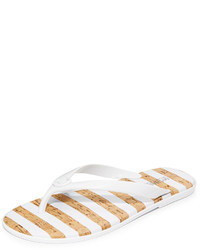 White Horizontal Striped Thong Sandals