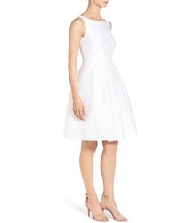 Ivanka Trump Shadow Stripe Fit Flare Dress Size 12 White