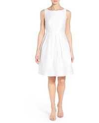 Ivanka Trump Shadow Stripe Fit Flare Dress Size 12 White