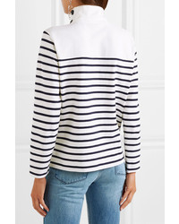 J.Crew Button Embellished Striped Cotton Top Navy
